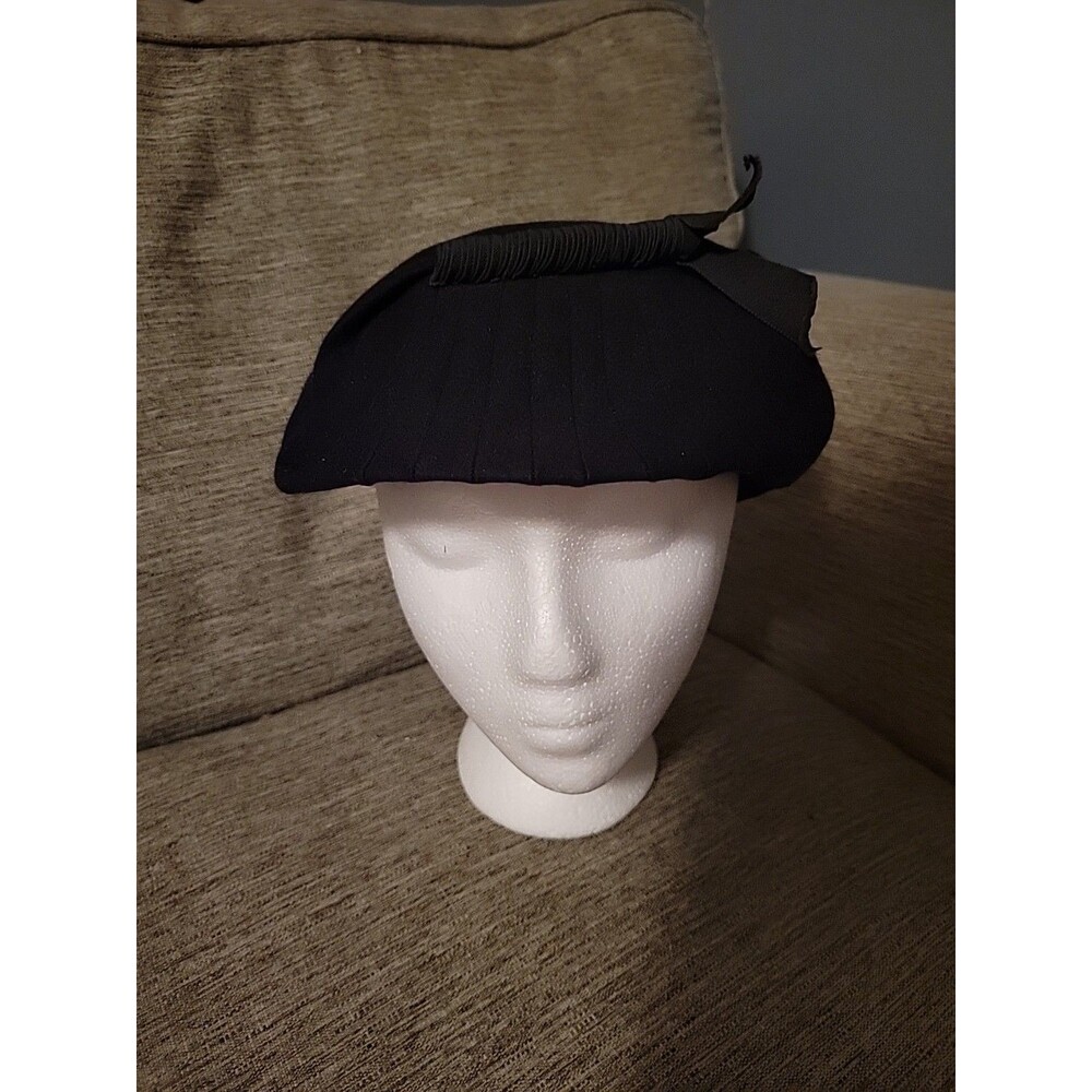 Vtg Black Beret Pleated Ribbon Detail Lord And Taylor Union Made Classic Style
